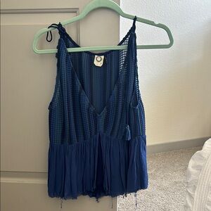 Blue Sleeveless V-Neck Top